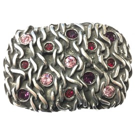 BELTINGER Glittering Tendrils Belt Buckle, 4.0 cm, Buckle Interchangeable Buckle, Belt Buckle, 40 mm, Set with High-Quality Rhinestones, Silver with stones