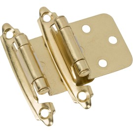 DecoBasics Brass Plated (Gold) Cabinet Hinges for Kitchen Cabinets (10 Pair -20 Pcs) -1/2" Overlay (Variable) -Self Closing Kitchen Cabinet Hinges Flush Mount w/Silicon Bumpers & Upgraded Screws