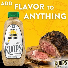 Koops' Organic Stone Ground Mustard – Old-Fashioned Mustard, Gluten-Free, Kosher, Non-GMO, USDA Certified Organic Mustard, Made in USA, From Quality Mustard Seeds – 12 Oz, Pack of 2