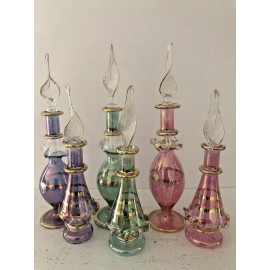 Kemet Christmas Set of 6 Mouth Blown Egyptian Perfume Bottles Glass 4.,5 inches