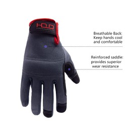 HLDD HANDLANDY Mens Firm Grip General Utility Light Work Gloves, Mechanic Gloves Touchscreen for Men, Light Duty Safety Work Gloves (XL, Black and Gray)