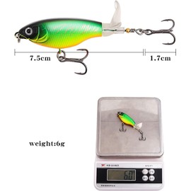 1Pc Green Topwater Fishing Lures Bass with Floating Tractor Rotating Tail Barb Treble Hooks Artificial Hard Bait Swimbait Lures Surface Crankbait for Bass Trout Walleye Pike Musky Fishing Topwater
