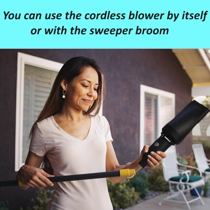 Outdoor Broom with Built-in Lightweight Rechargeable Cordless Mini Leaf Blower