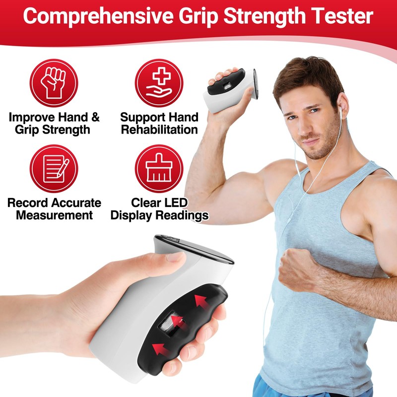 Tilcore Grip Strength Tester & Trainer - Handheld Dynamometer, Strengthener,