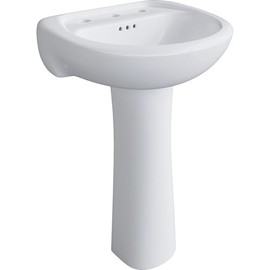 PROFLO PF5008 Lisbon Valley 20-1/4" Oval Vitreous China Pedestal Bathroom Sink with Overflow and 3 Faucet Holes at 8" Centers - White
