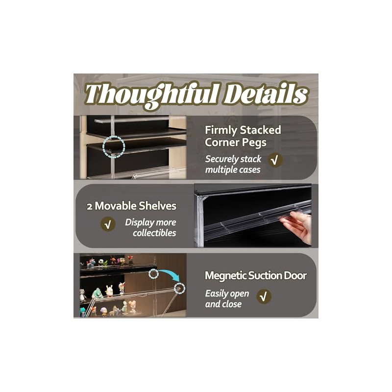 2PCS Clear Display Case for Collectibles, 3-Tier Adjustable Display Case