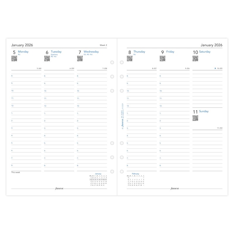 Filofax A5 Week on two pages column format English 2026