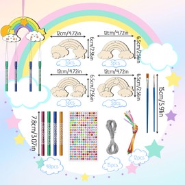 12 Pcs Wind Chime Set, Rainbow Wind Chime Craft for Painting, Decorating, Wooden Pretty Craft Kit for Kids, DIY Crafts, Gifts, Art Activity