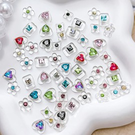 Flywindy Five-Petaled Flowers Nail Rhinestones Gems Nail Art Charms with Heart Flower Square Rhinestones Crystal Resin and Diamond Design Nail Art Jewelry Plum Blossom Shaped Nail Art Accessories