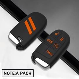 YOSRTER Silicone Key Fob Cover Protector 5 Buttons Keyless Fit for Dodge Accessories Key Shell for Challenger Charger Durango Journey Dart (1 Pack(Orange Trim))