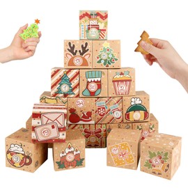 ONESING 24 Pcs DIY Christmas Advent Calendar Boxes for 2023, 24 Days Countdown Calendar Gift for Adults and Kids Christmas Cardboard Number Boxes Make & Fill Your Own Advent Calendar Boxes Lovely Xmas Kraft Papper