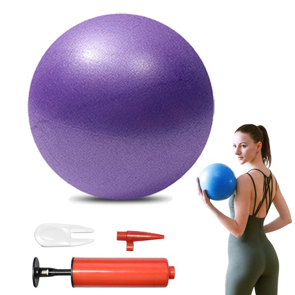 Pilates Exercise Ball Mini 6 Inch Yoga Barre Small Bender Workout Fitness Balance Physical Therapy Squishy Balls,Improves Stability Core Training Equipment for Home with Pump(Purple)