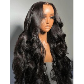 UNICE Black Body Wave Human Hair Wig 7x5 Lace Front Bye Bye Knots Glueless Wigs Human Hair Pre Plucked Pre Cut Bleached Knots 150% Density 22 inch