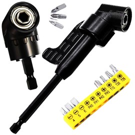 Right Angle Drill Attachment Screwdriver Extension Set For Tight Space 12PCS, 105° Right Angle Impact Driver Drill Adapters 2PCS Long/Short Drill Bit Extension Holders+10 PCS Mini Screwdriver Set