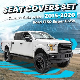 HECASA Seat Covers Front and Rear Compatible with 2015-2020 Ford F150 Super Crew Black Synthetic Leather