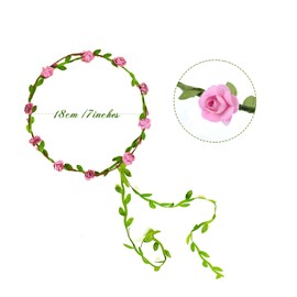 ELECLAND 2Pcs Flower Crown Headband Floral Hair Wreath Garland Leaf Ribbon Flower Headbands for Women Girls Wedding Festival Party Floral Crown Hair Headbands Accessories