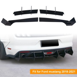 Joyoto For Ford Mustang 2018-2021 Glossy Black Rear Diffuser + Rear Side Splitter Kit