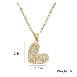 18k Gold Filled Heart Pendant Necklace With Cubic Zircon Inlay Fade Resistant