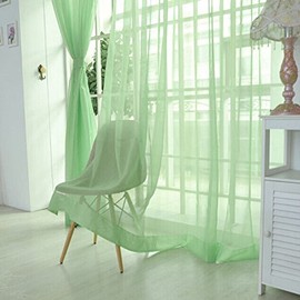AFUT 100x200CM Decorative Sheer Voile Curtains Sheer Curtains Gauze Curtains Drape Panel Tulle Curtains for Office(Green)