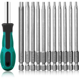 Torx Screwdriver Set, 100 mm T6-T40 Torx Magnetic Star Screwdriver Set, Long Magnetic Torx Set, Shaft S2 Steel Star Head Screwdriver, Pack of 12