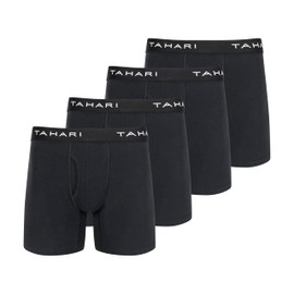 TAHARI Men's 4-Pack Cotton Stretch Boxer Briefs – Soft, Breathable & Flexible Fit Underwear (Black, Medium)
