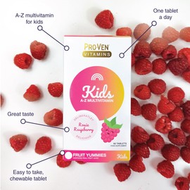 Proven Vitamins - Raspberry-Flavoured Kids Multivitamins Chewable Tablets - Daily Childrens Multivitamins with 13 Essential Vitamins for Immune Function, Bones, Teeth & Energy