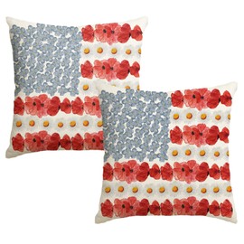 AVOIN colorlife 4th of July Patriotic Independence Poppy Floral Throw Pillow Cover, 18 x 18 Inch Memorial Day America Flag Decor Cushion Case for Sofa Couch Set of 2