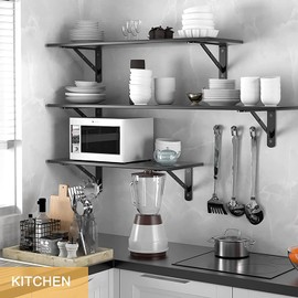 Pack of 4 Shelf Brackets Black Metal 250 mm x 155 mm Angle Black Shelf Brackets with Screws 90 Degree Wall Shelf Angle for Wall Mounting, Bookshelves, Gardens, Kitchen (Load Capacity: 30 kg)