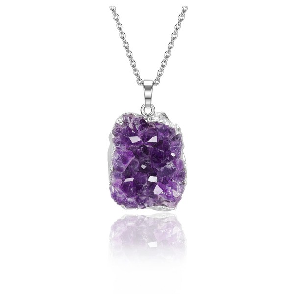 CrystalTears Amethyst Healing Crystal Necklace Natural Raw Amethyst Quartz Crystal Cluster Stone Pendant Necklace Crystal Gifts for Women Girls Christmas