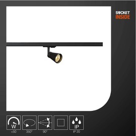 SLV LED 1-phase Spotlight Puria Track Rotating and Swivelling Track Spotlight, LED Spotlight, Ceiling Spotlight, Rail System, Interior Lighting, 1P Lamp, GU10 QPAR51, max. Energy efficiency E-A++