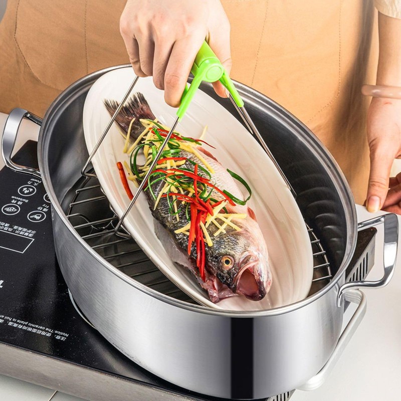 Stainless Steel Fish Steamer Set,Multi-Use Oval Steamer Pot with Glass