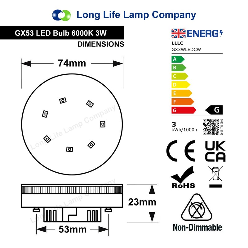 Long Life Lamp Company 3w GX53 LED SMD 3W Replacement