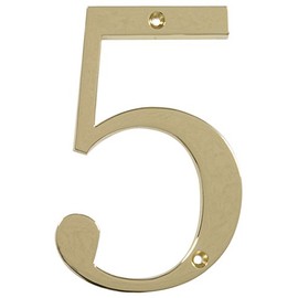 Distinctions by Hillman 843155 4-Inch Flush-Mount Polished Brass House Number 5