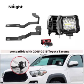 Nilight For Toyota Tacoma 2005-2015 Ditch LED Light Bar Hood Brackets Mount & Wiring Kit