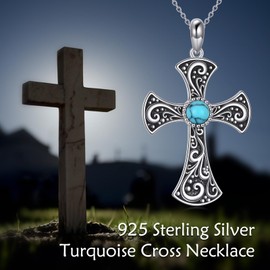 POPLYKE Turquoise Cross/Dragonfly Necklace For Women Men Pendant Necklace 925 Sterling Silver Chain 18"+2", 20*36, Sterling Silver, No Gemstone