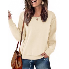 Zeagoo Women's Sweatshirts Top Crewneck Pullover Long Sleeve Tops Reverse Seam Thick Fleece Jackets Fall Winter Outfit,Beige,X-Large