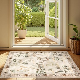 Jinchan - Alfombras de selva beige de 2 x 3 pulgadas para entrada, lavables, alfombras de cocina con estampado de animales, felpudo interior ultrafino, de pelo bajo, antideslizante, suave alfombra