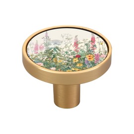 Msyxl 4 Pack Vintage Wild Flowers Cabinet Knobs Round 1-1/4 Inch (32 mm) Dresser Drawer Pulls Kitchen Cabinet Hardware Handles Knobs for Dresser Kitchen Drawer