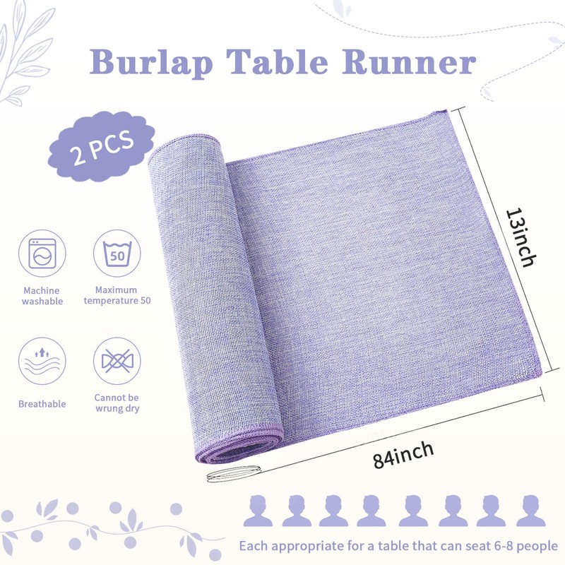 LuoluoHouse Burlap Table Runners Lavender Table Runner 2 Pack 13x84