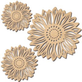CREATCABIN Pack of 3 Flowers Wooden Wall Decoration Sunflower Wall Art Decoration Hanging Set Hollow Round Flower Sculpture Laser Cut Wooden Sign Ornament for Home Bedroom Gallery Office