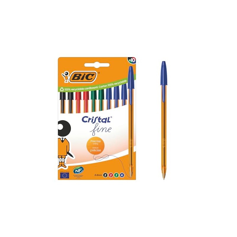 BIC Cristal Original Fine 0.8mm Fine Point Ballpoint Pen with