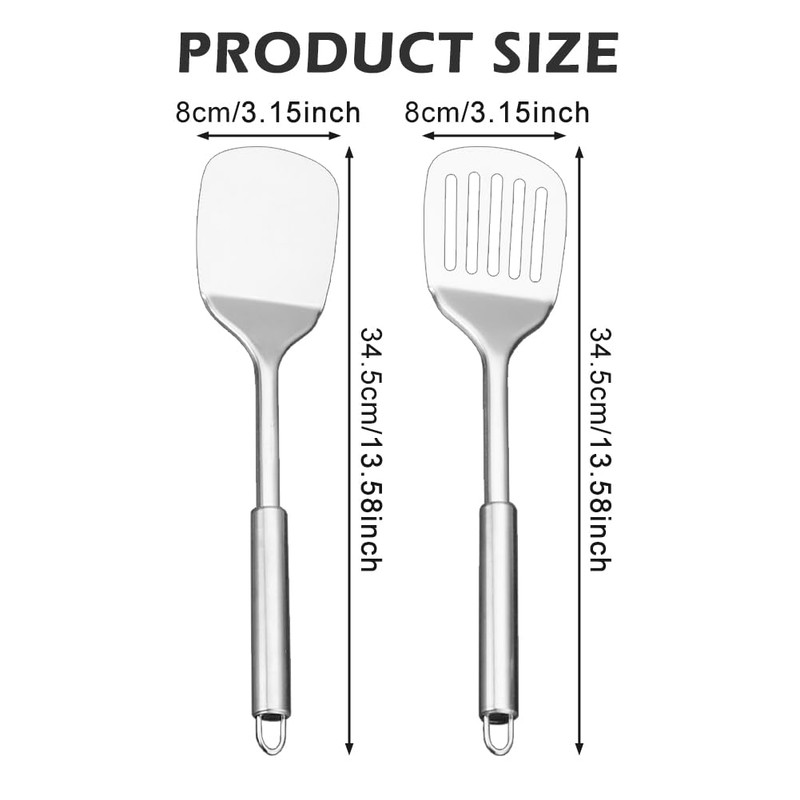 Stainless Steel Spatulas Set - Slotted Turner, Solid Turner, Heavy-Duty