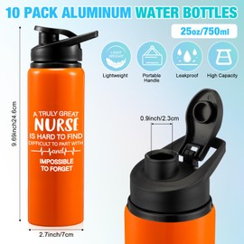 Tioncy 10 Pcs Nurse Week Gift Reusable Aluminum Water Bottle Bulk Multicolor Sport Bottle with Lids Insulated Bottles Thank You Nurse Appreciation Gifts for Nursing Medical Assistants(25 oz)
