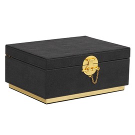 HofferRuffer Elegant Faux Leather Decorative Box, Storage Jewelry Box Organizer, Large Dresser Cosmetic Organizer Holder, Classic Jewelry Accessory Organizer, 11x8x4.8 inches (Black)