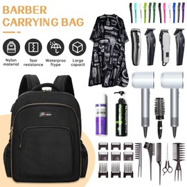 TORIBIO Barber Supplies Bag for Clippers and Supplies, Hairstylist Clipper Portable Backpack for Barber Tools (Black + Gold)
