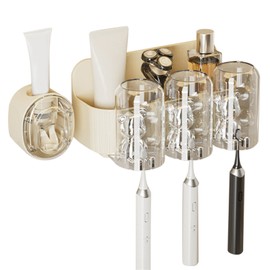 Cute Bear Toothbrush Shelf with Automatic Toothpaste Squeezer Plastic Punch Free Save Space Wall Mounted Toothbrush Holders 3 Cups