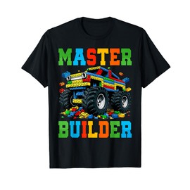 Monster Truck Master Builder Kids Building Bricks Blocks T-Shirt