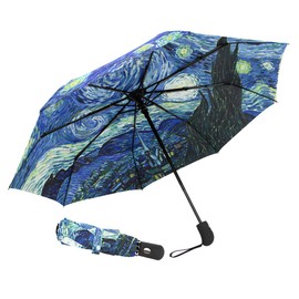 ZOEO - Paraguas de viaje de noche estrellada Van Gogh con pintura al óleo, paraguas de cierre automático, resistente al viento, compacto, plegable, portátil, para niños y mujeres