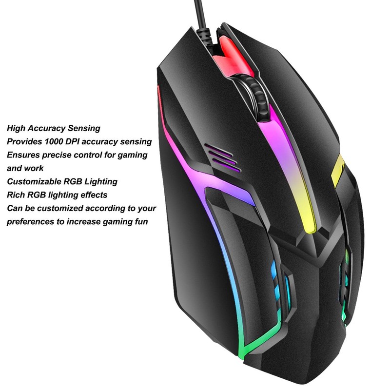ciciglow Wired Gaming Mouse, 3 Buttons Ergonomic RGB Gaming Mice,