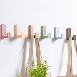 Teenyyou 6 Pack Cute Kids Coat Wall Hooks Wooden Decorative Adhesive Colored Nordic Style Wall Mounted Heavy Duty Hooks for Keys Hat Coat Shower Curtain Playroom Bathroom Decor (Bohemian Color)